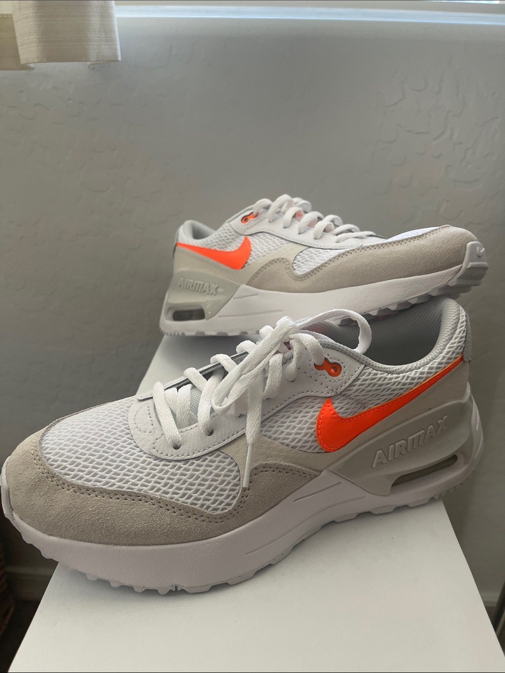 Nike Women's Air Max Sneakers in White, Light Gray and Bright Orange